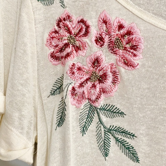 NWT Anthropologie Embroidered Linen Floral Top White Pink Size Small - Picture 4 of 16